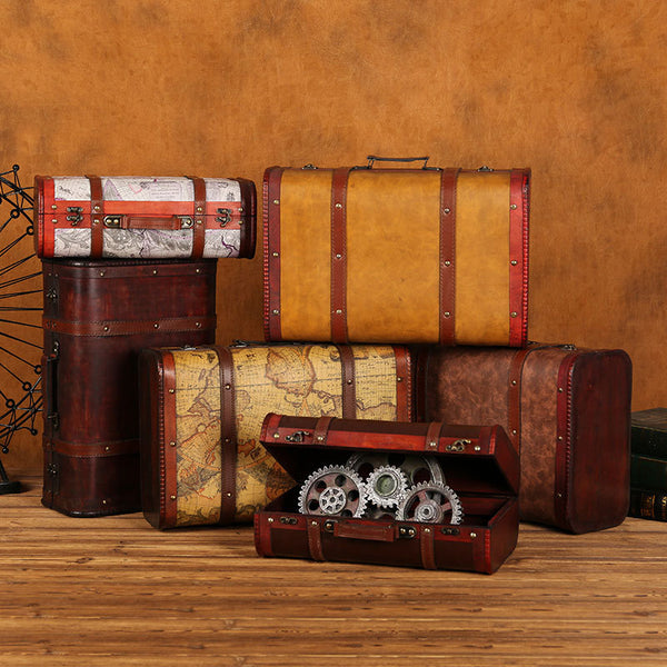 Large Sizes Retro Wooden Suitcase Keepsake Box with Lock Memory Case Jewelry Box for Gift Craft Treasures Trinkets Storage Box 