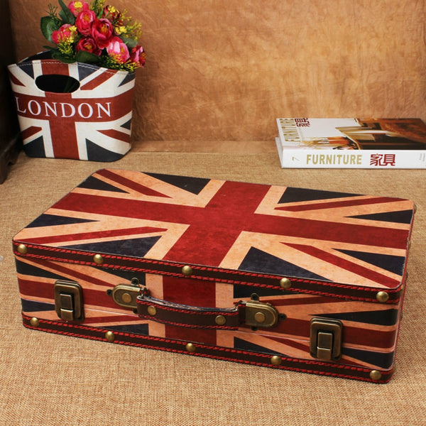 Wooden Suitcase Flag Storage Box Keepsake Memory Storage Case Photos Treasures