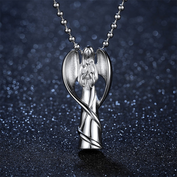 AZIZ BEKKAOUI Engrave Name Angel Wing Stainless Steel Cremation Jewelry Hold Loved Ones Ashes Keepsake Cremation Urn Necklace