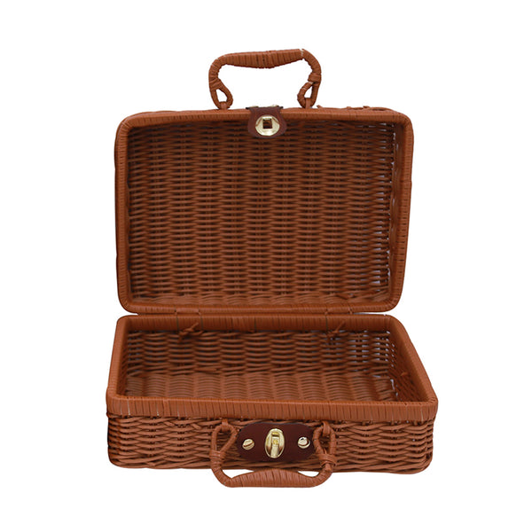 Handmade Rattan Woven Keepsake Storage Case Travel Picnic Basket Memory Storage