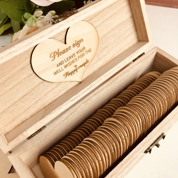 Personalized Wedding guest book with hearts,Custom name and date Wooden Keepsake box,rustic engrave wedding guest book