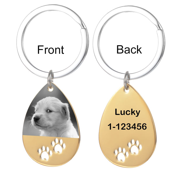 Personalized Customized Photo Engrave Dog Tag Keychains Stainless Steel Water Drop Keepsake Key Chains For Gifts SL-121