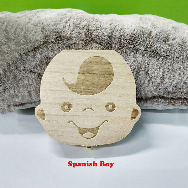 Wooden Baby Keepsake Tooth & Umbilical Storage Box Multilingual For Boys & Girls