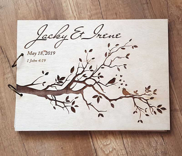 Personalized Engraved  Wooden Guest Book Tree Bird Wedding Guest Book Rustic Wedding Guest Book Bridal Shower Guest Book