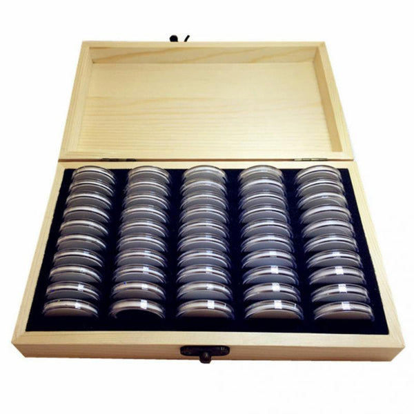 50/100pcs Coin Storage Box Adjustable Antioxidative Wooden Commemorative Coin Collection Case Container with Adjustment Pad