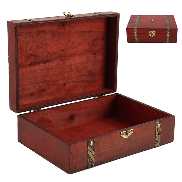 Vintage Wooden Treasure Chest Memories Keepsake Storage Box Lock Organizer Box Home Decor Container Trinket Jewelry Keepsake