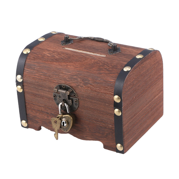 Treasure Chest-Style Keepsake Memory Box Piggy Bank Saving Box Case With Lock  (Black)