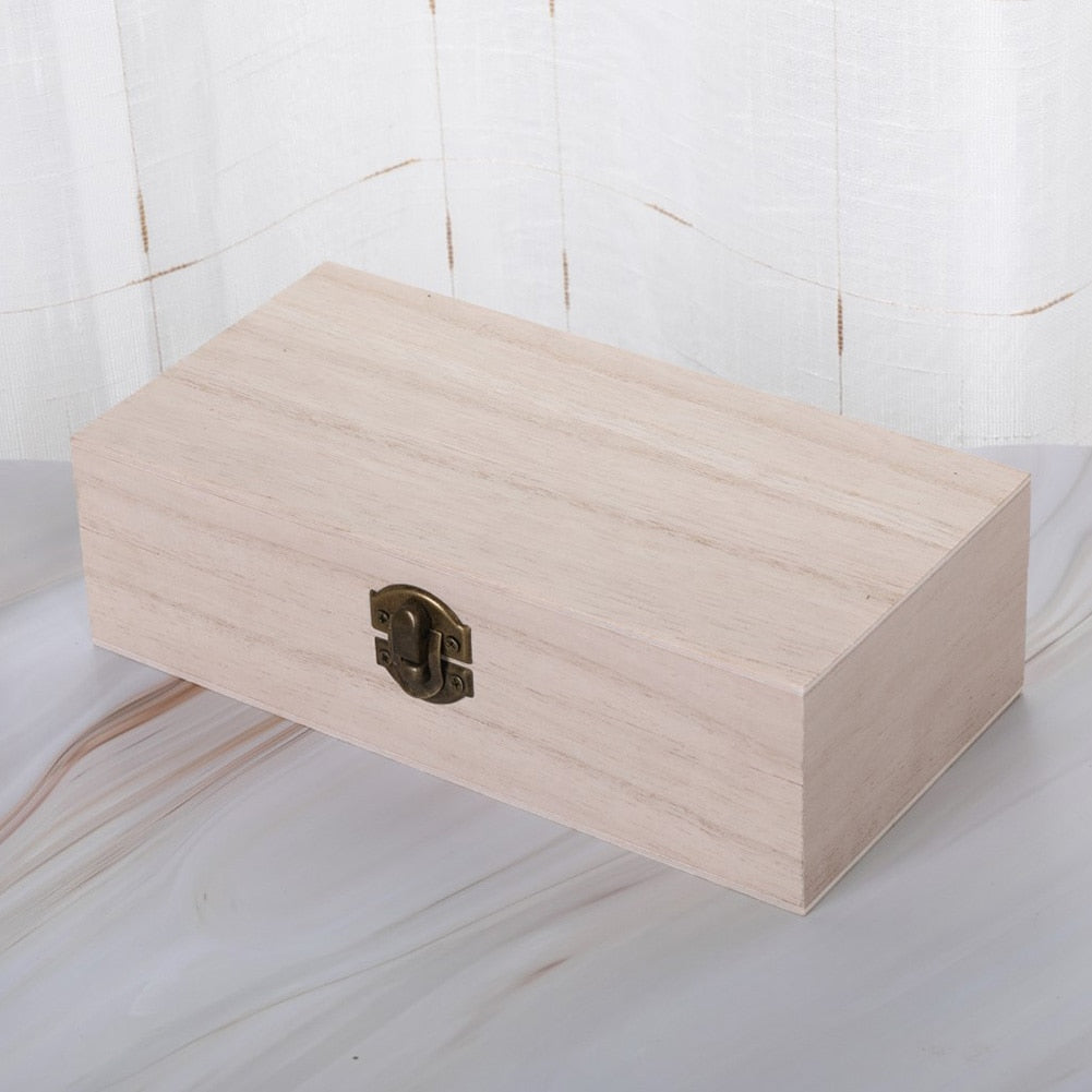 Wooden Keepsake Storage Box Photo Memory Box Sundries Organizer Jewelry Case Rectangle Lock Lid Gift 