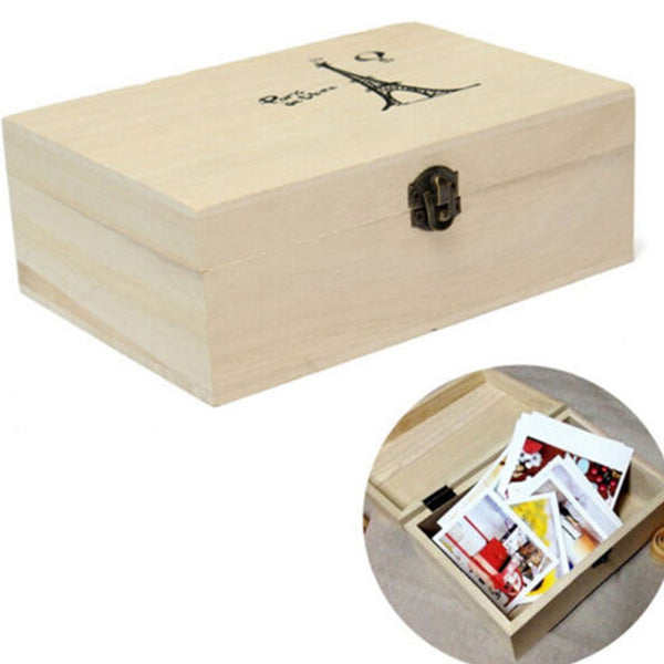 Wooden "Eifell Tower" Box Rectangle With Lid Keepsake Memory Photo Jewelry Organizer Storage Box