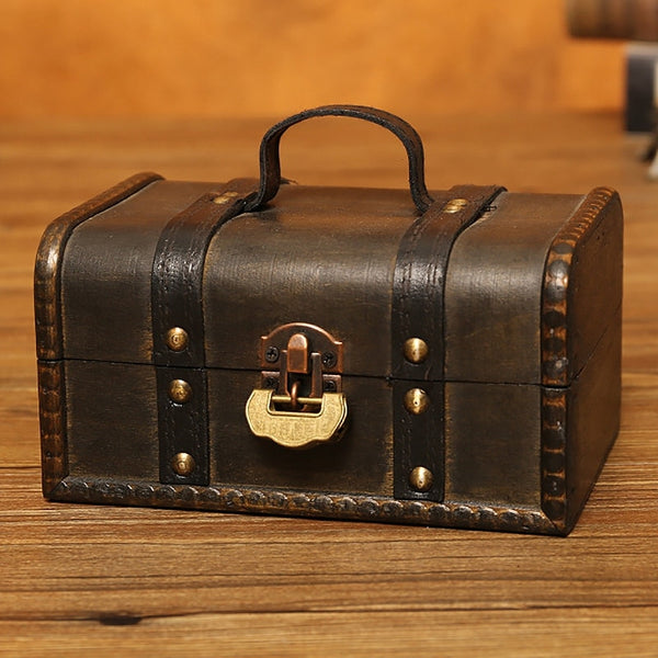 Retro Treasure Chest  Wooden Memory Keepsake Storage Box Antique Style Jewellery Organiser for Wardrobe Jewerlley Box Trinket Box