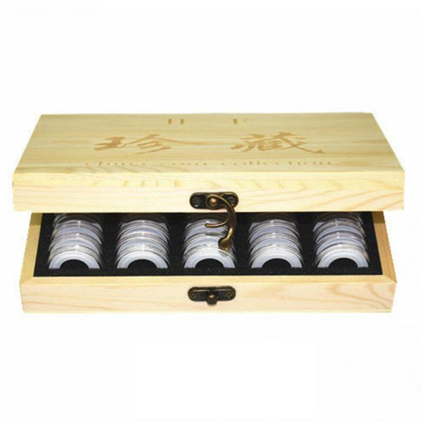 50/100pcs Coin Storage Box Adjustable Antioxidative Wooden Commemorative Coin Collection Case Container with Adjustment Pad