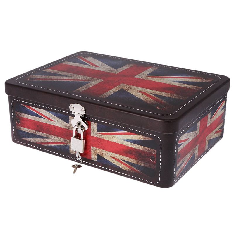 Metal Keepsake Memory Box UK Flag Lockable Storage for Collections Cards Letters Arts Crafts 24.4*17.8*8.5 cm (Red)