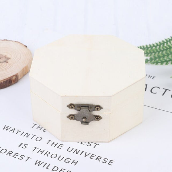 1 Pc Retro Jewelry Box Organizer Desktop Natural Wood Clamshell Storage Rectangle Case Decoration Handcrafted Wooden Square Box