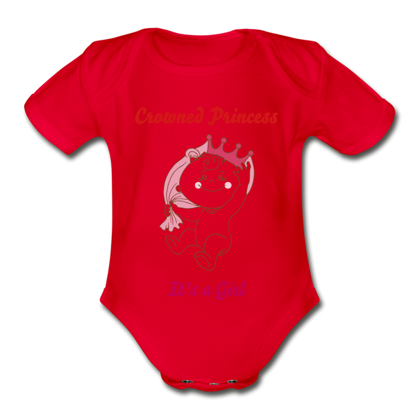 Organic Short Sleeve Baby Bodysuit Its a Girl - red